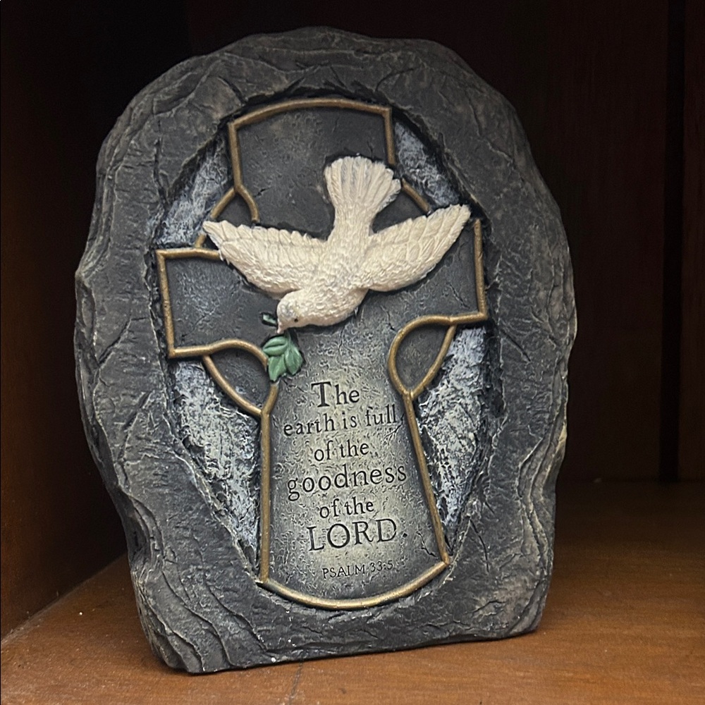 Sale!!! Decorative Stone Plaque with Dove and Cross